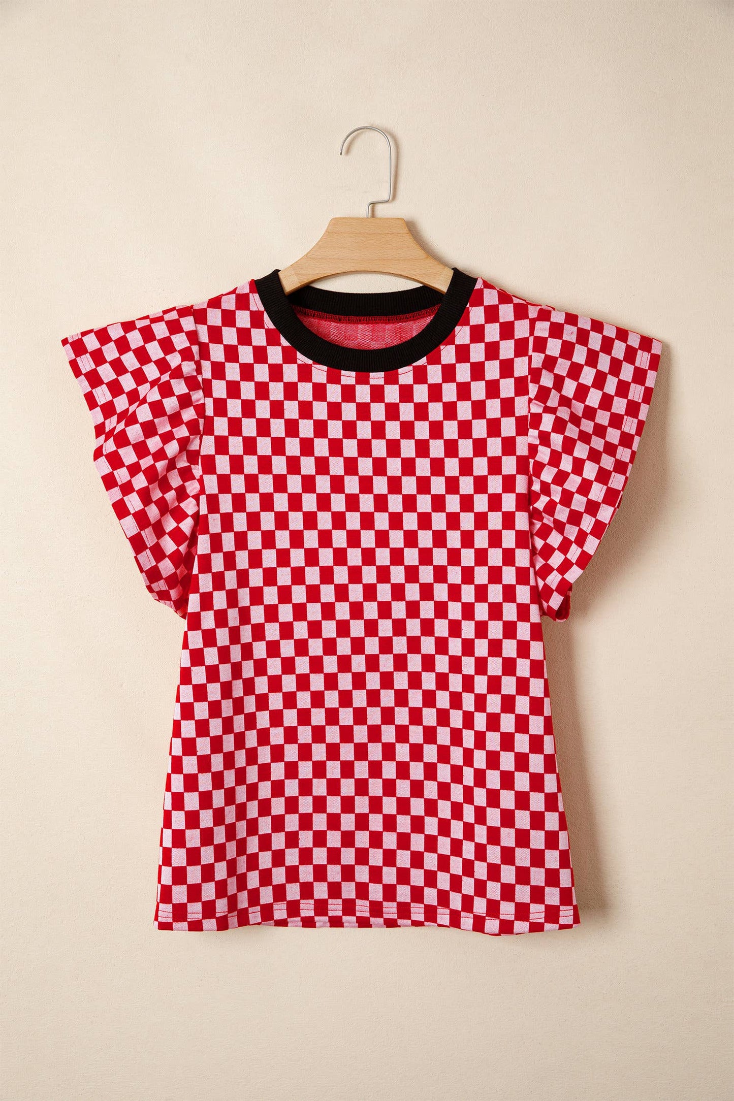 Checkered Print Ruffle Blouse