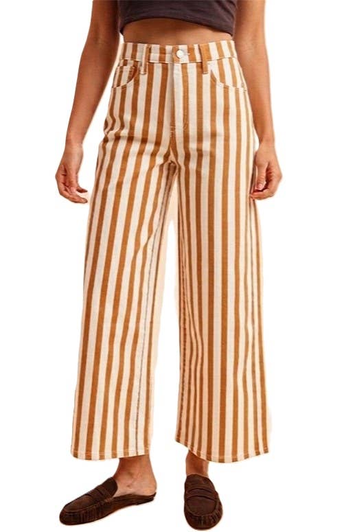 Striped Cotton Wide Leg Pants