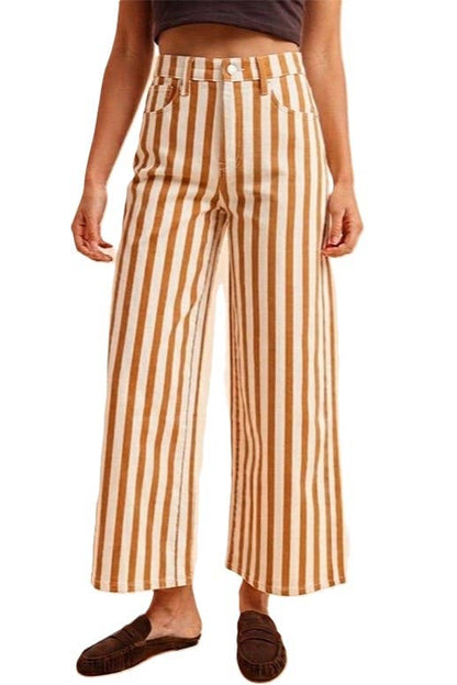 Striped Cotton Wide Leg Pants