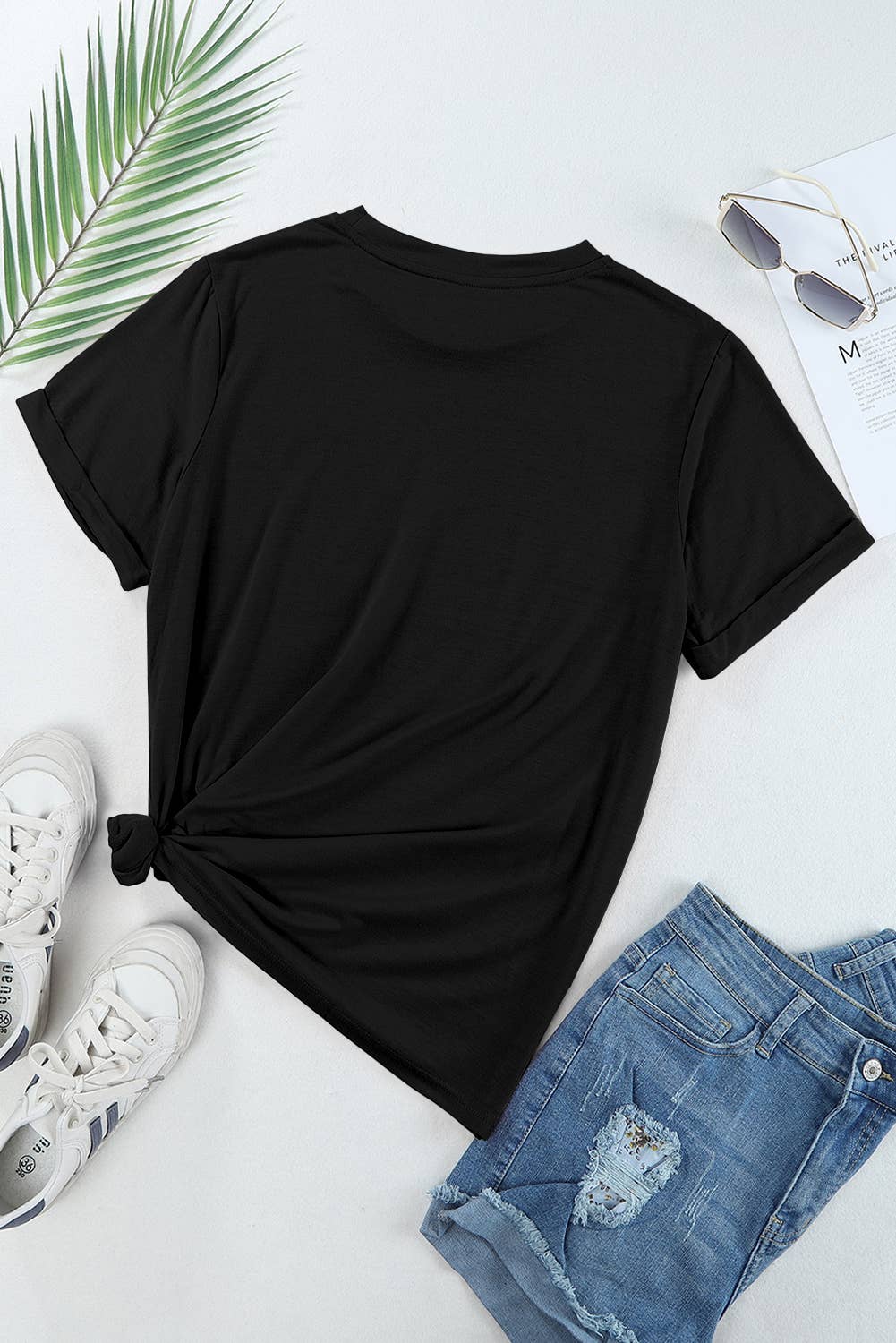 Multicolor Casual Plain Crew Neck Short Sleeve Tee