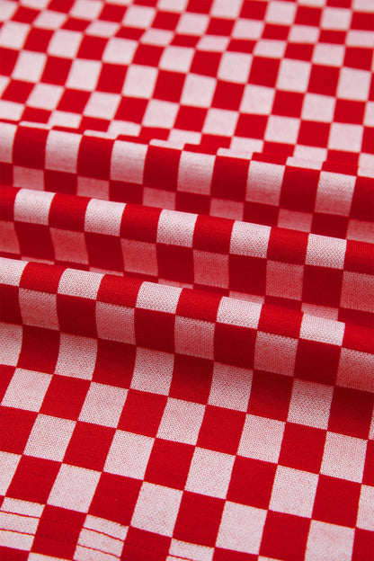 Checkered Print Ruffle Blouse