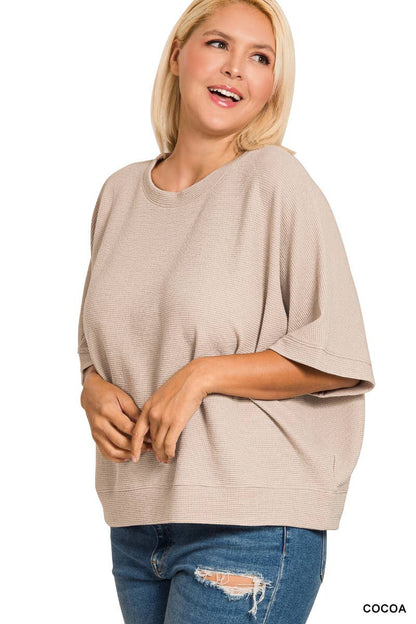 Plus Double Knit Banded Bottom Short Sleeve Top
