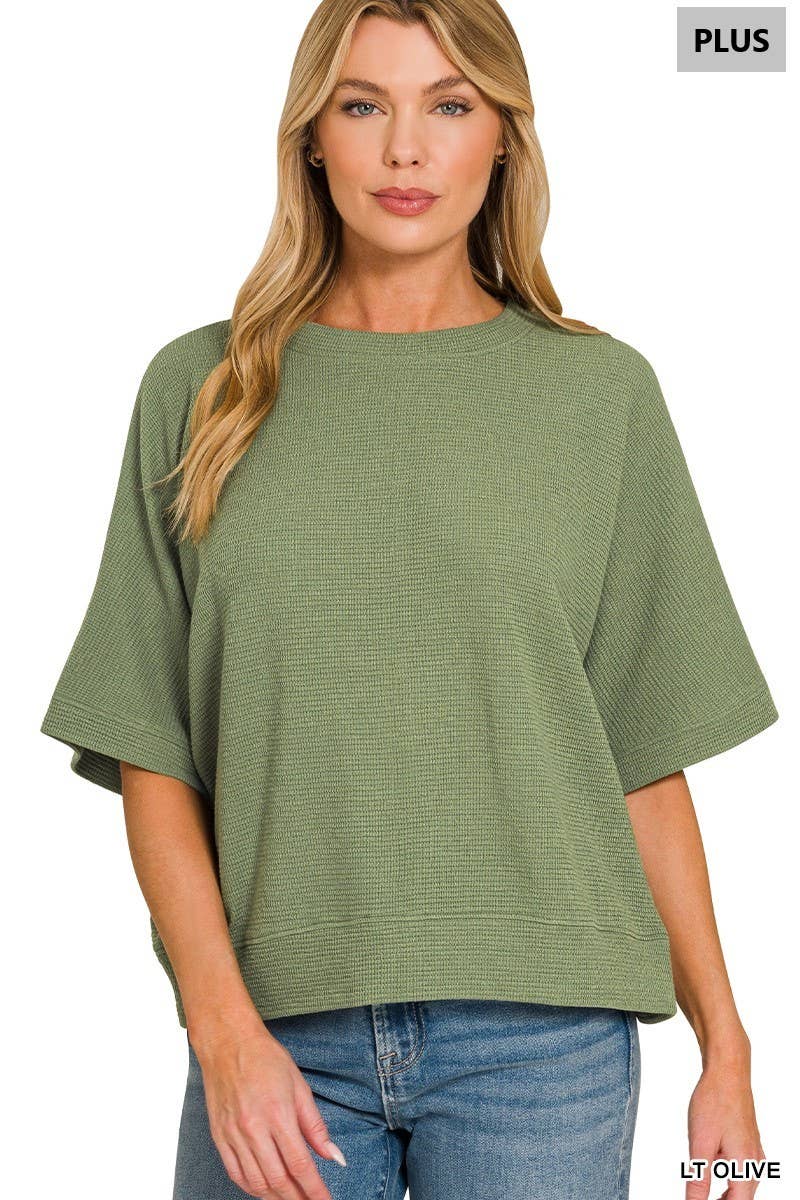Plus Double Knit Banded Bottom Short Sleeve Top