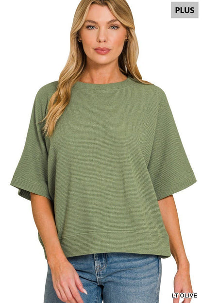 Plus Double Knit Banded Bottom Short Sleeve Top