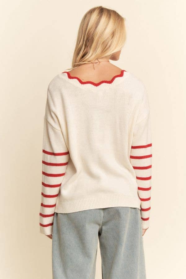 SEQUIN NUTCRACKER PATCH BOW DETAL SWEATER TOP