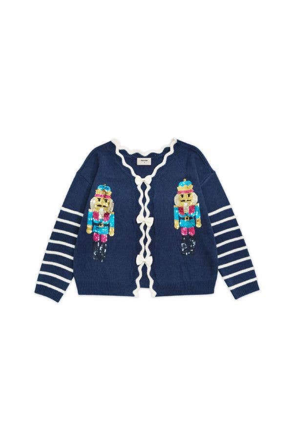 SEQUIN NUTCRACKER PATCH BOW DETAL SWEATER TOP