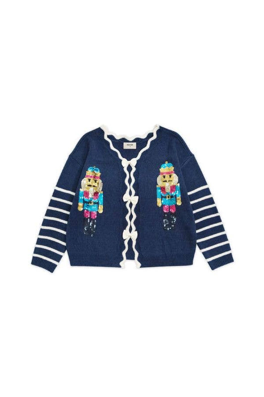 SEQUIN NUTCRACKER PATCH BOW DETAL SWEATER TOP