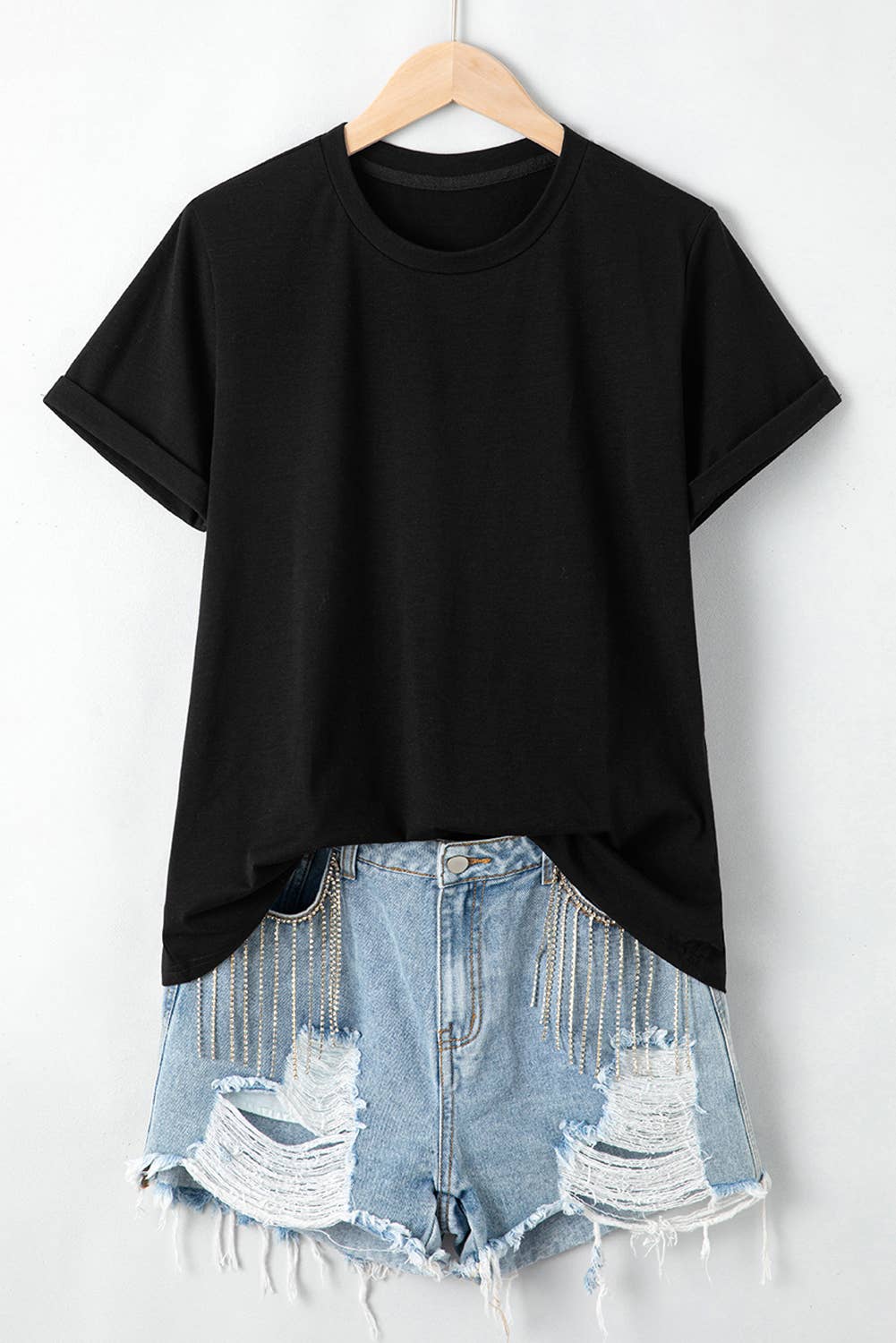 Multicolor Casual Plain Crew Neck Short Sleeve Tee