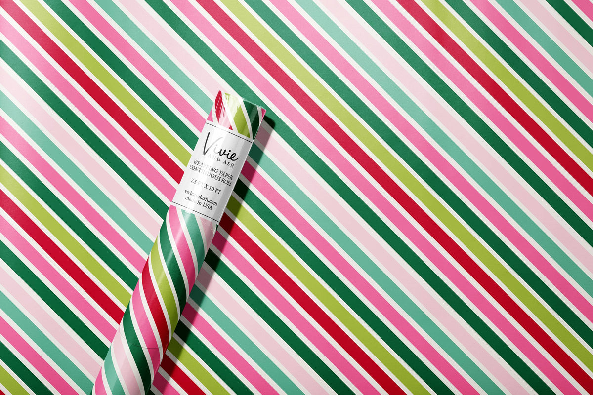 Bright Diagonal Christmas Stripes Wrapping Paper Roll