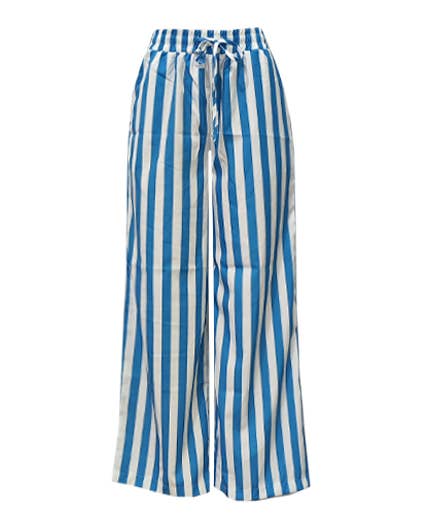 Multi Color Boho Beach Vertical Stripe Lace-Up Pants