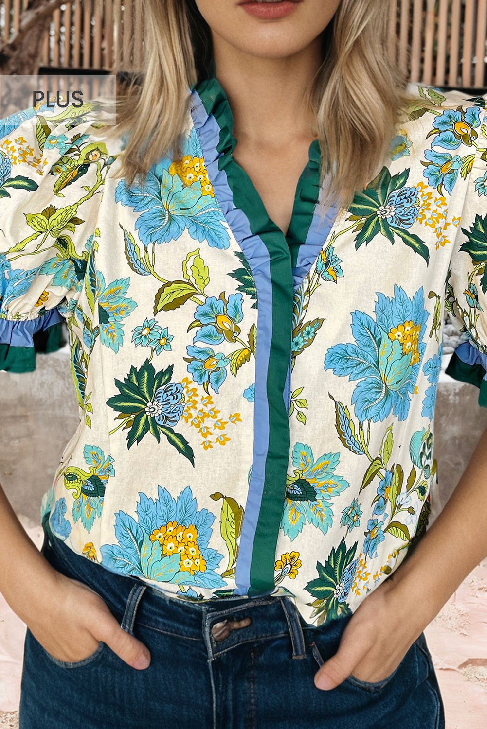 Floral Colorblock  Blouse