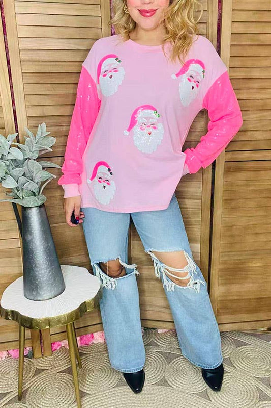 Christmas sequin santa & pink sequin women blouse XCH16554