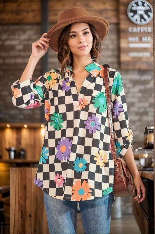 Floral Checkered Blouse