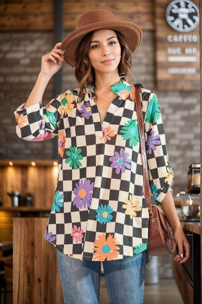 Floral Checkered Blouse