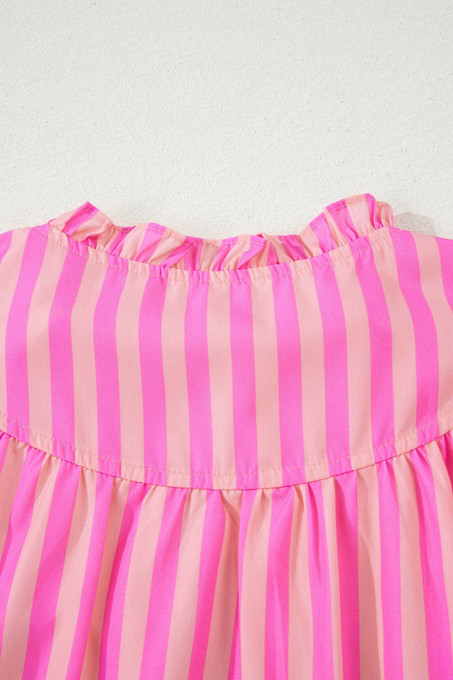 Stripe Split Neck Ruffled Blouse