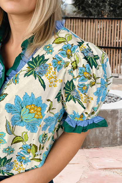 Floral Colorblock  Blouse