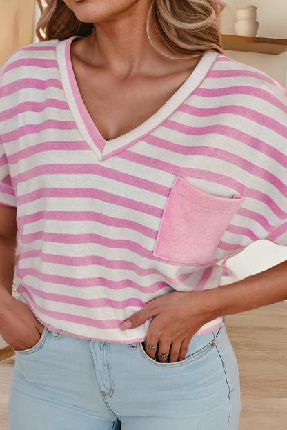 Pink Stripe V Neck
