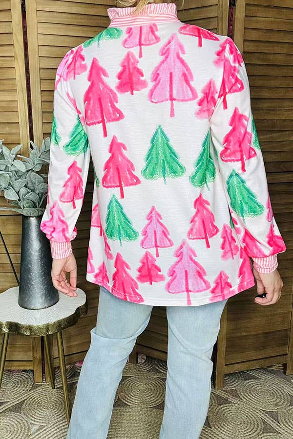 Christmas tree long sleeve striped women blouse GJQ16449