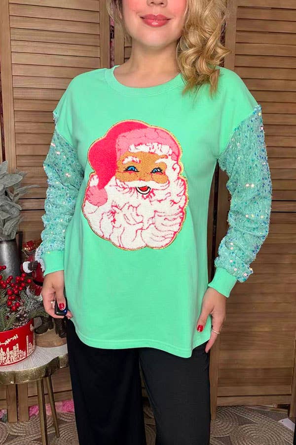 Christmas santa claus mint sequin women blouse XCH16670