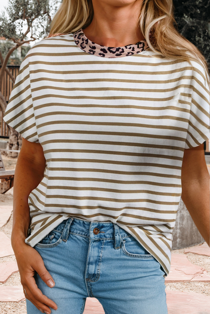 Stripe Leopard Patchwork Shirt