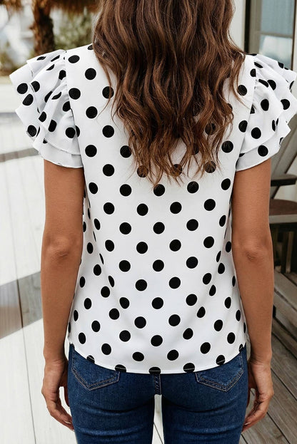 Polka Dot Print Ruffled Blouse