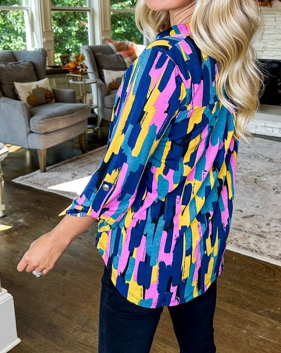 | Abstract 3/4 Sleeve Blouse