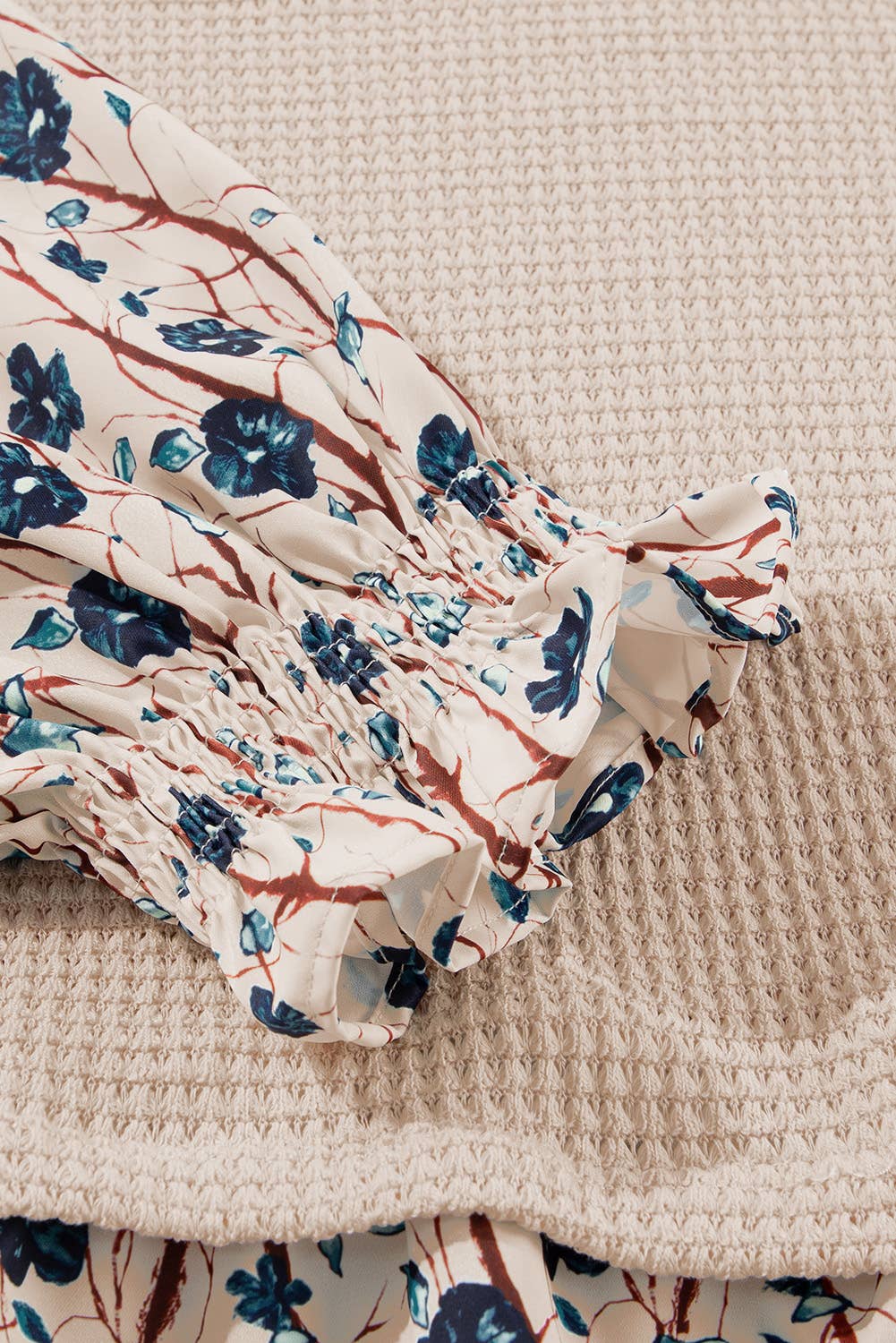Floral Print Knit Patchwork Crew Neck Top