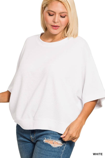 Plus Double Knit Banded Bottom Short Sleeve Top