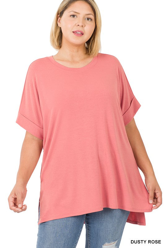 - Dusty Rose Rolled Sleeve Top