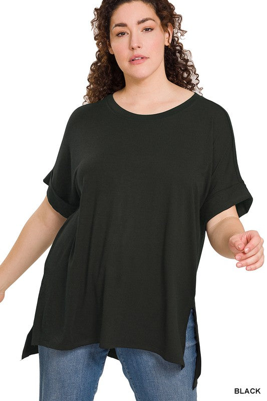 | '- Black Rolled Side Slit Top