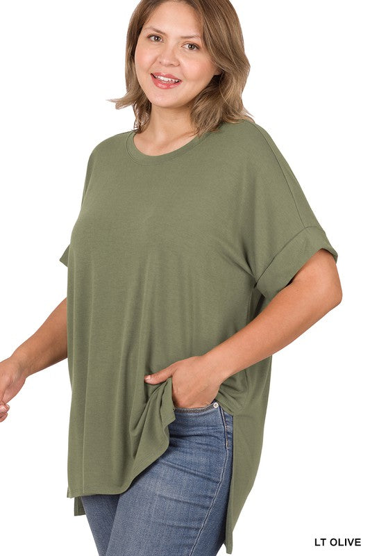 | '- Olive Rolled Side Slit Top