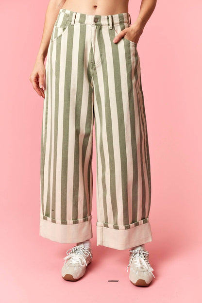 Stripe Barrel Printed Jeans