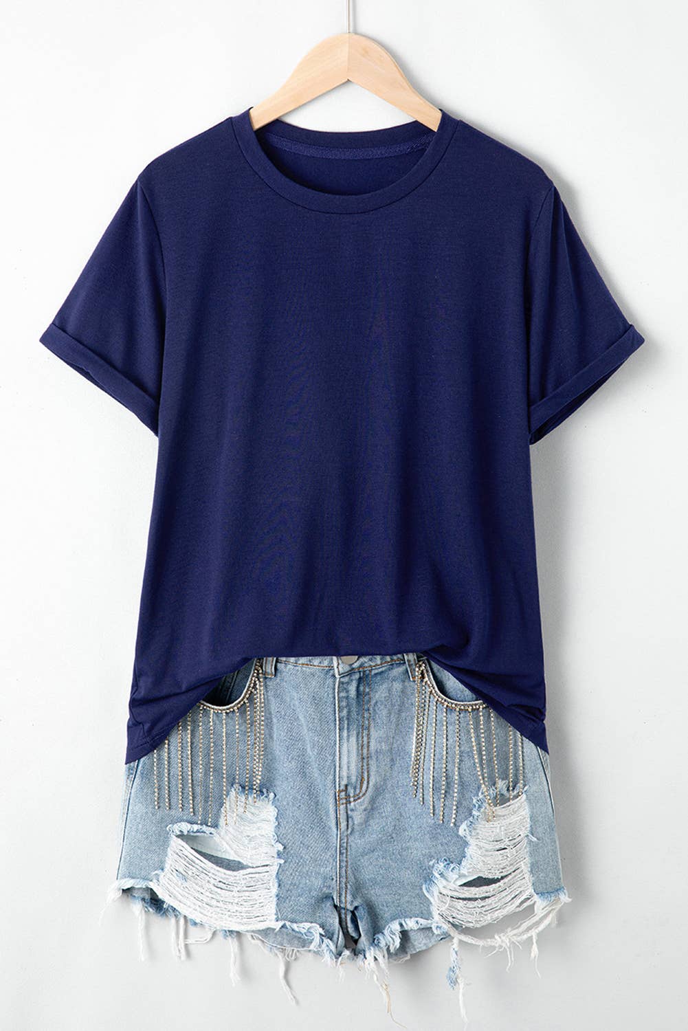 Multicolor Casual Plain Crew Neck Short Sleeve Tee