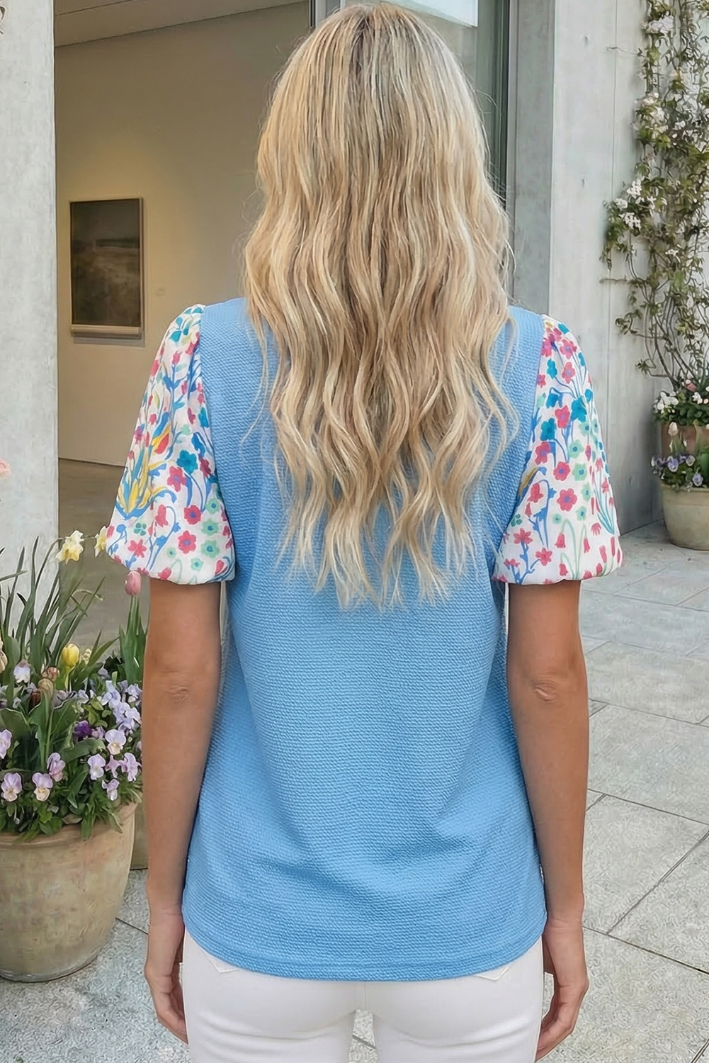 Floral Bubble Sleeve Blouse