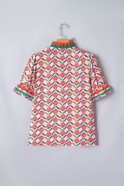 Floral Print Striped Blouse