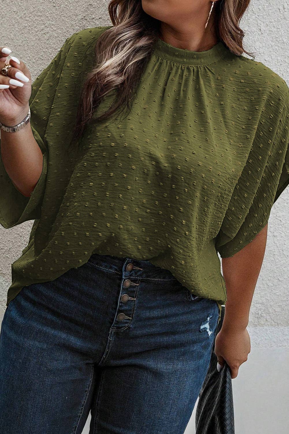 | Swiss Dot Mock Neck Top