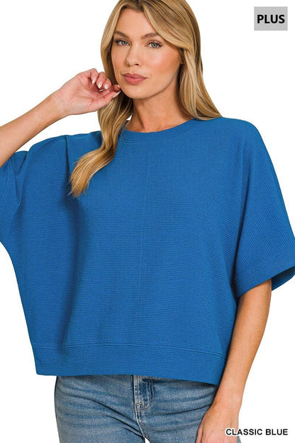 Plus Double Knit Banded Bottom Short Sleeve Top