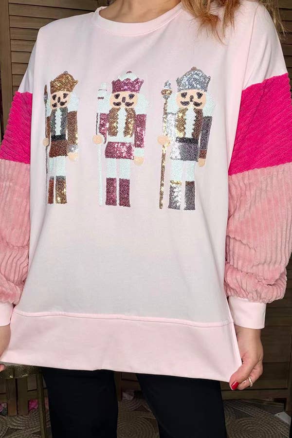 Sequin nutcracker corduroy women sweatshirt XCH16601