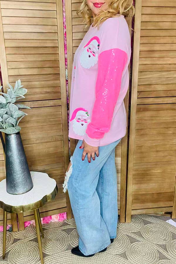 Christmas sequin santa & pink sequin women blouse XCH16554
