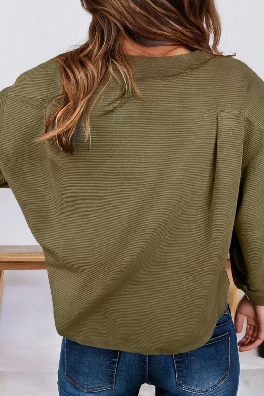 Green Ribbed Seam Top