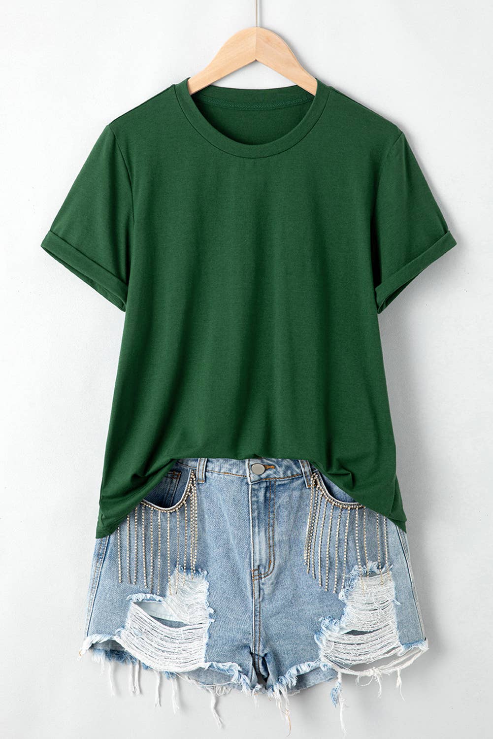 Multicolor Casual Plain Crew Neck Short Sleeve Tee