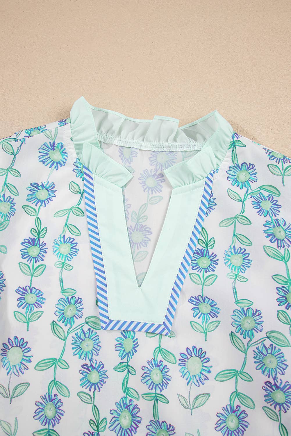 Floral Print Striped Flutte Blouse