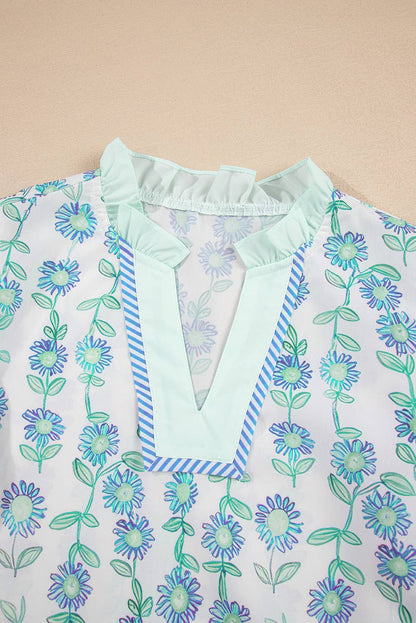Floral Print Striped Flutte Blouse