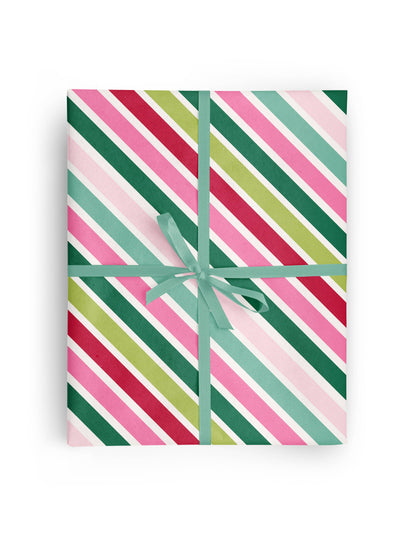 Bright Diagonal Christmas Stripes Wrapping Paper Roll