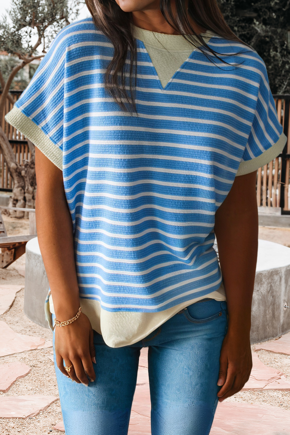 Stripe Contrast Trim Top