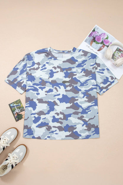 Camo Print Short Sleeve Top