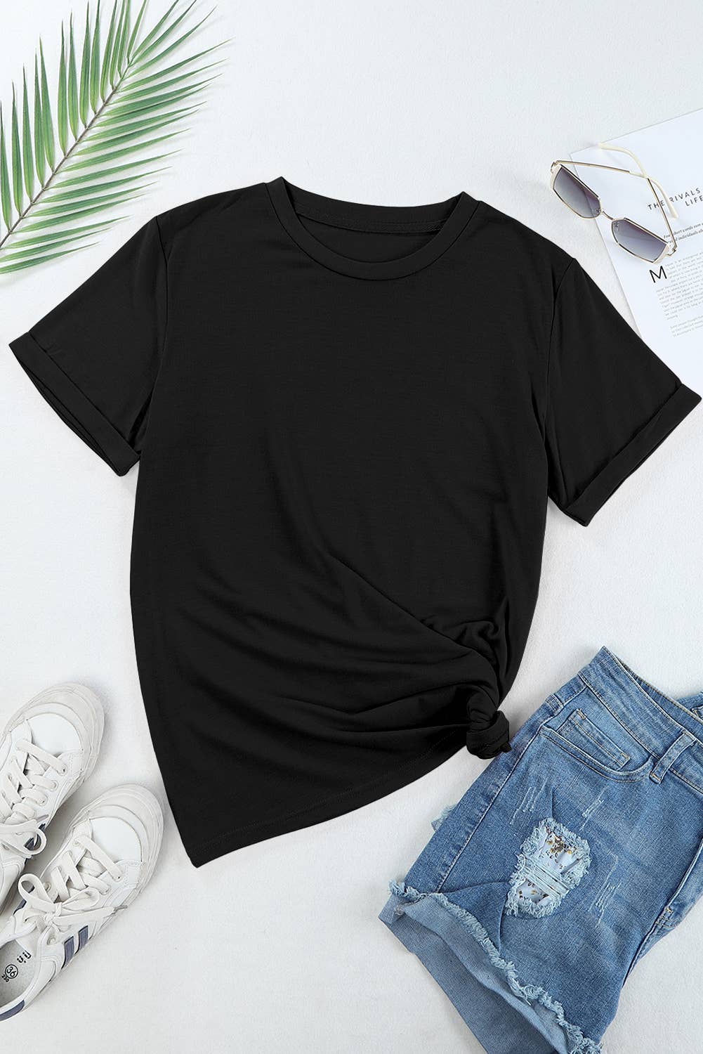 Multicolor Casual Plain Crew Neck Short Sleeve Tee