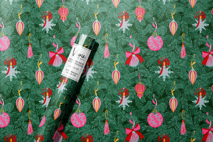 Christmas Ornaments and Branches Pink Wrapping Paper Roll