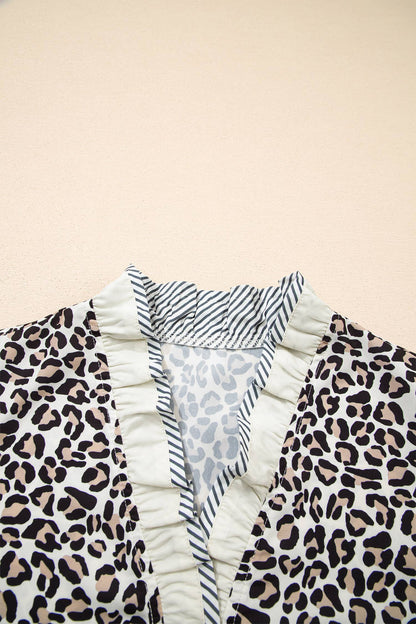 Leopard Ruffled Trim Blouse