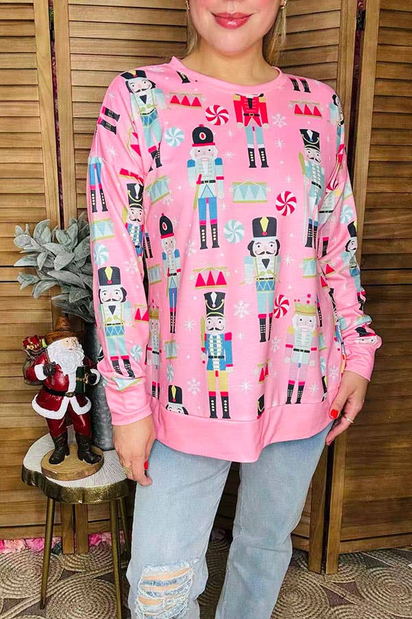 Christmas pink nutcracker printed women top GJQ16509